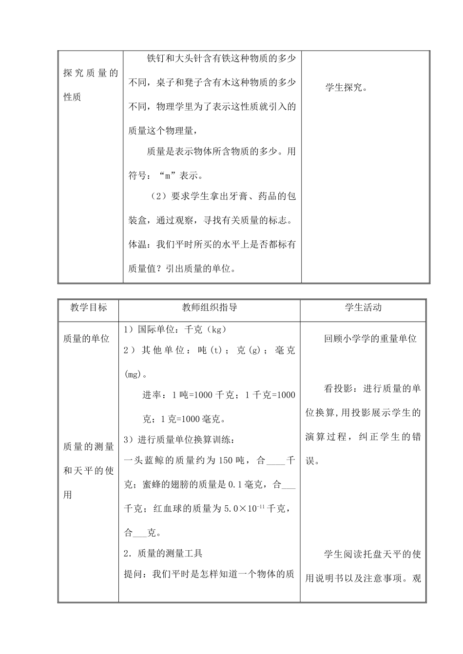八年级物理上册 5.1《物体的质量》教案 （新版）粤教沪版-（新版）粤教沪版初中八年级上册物理教案_第2页