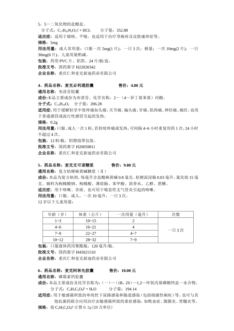 药品名称：麦克阿林先_第2页