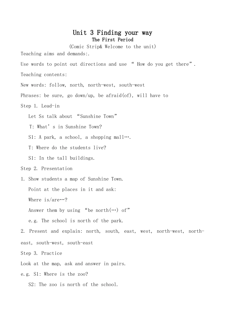 七年级英语下册Unit 3 Finding your way--Period 1牛津版_第1页