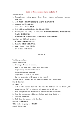 八年级英语下册 Unit 1 Will people have robots英文教案 人教新目标版