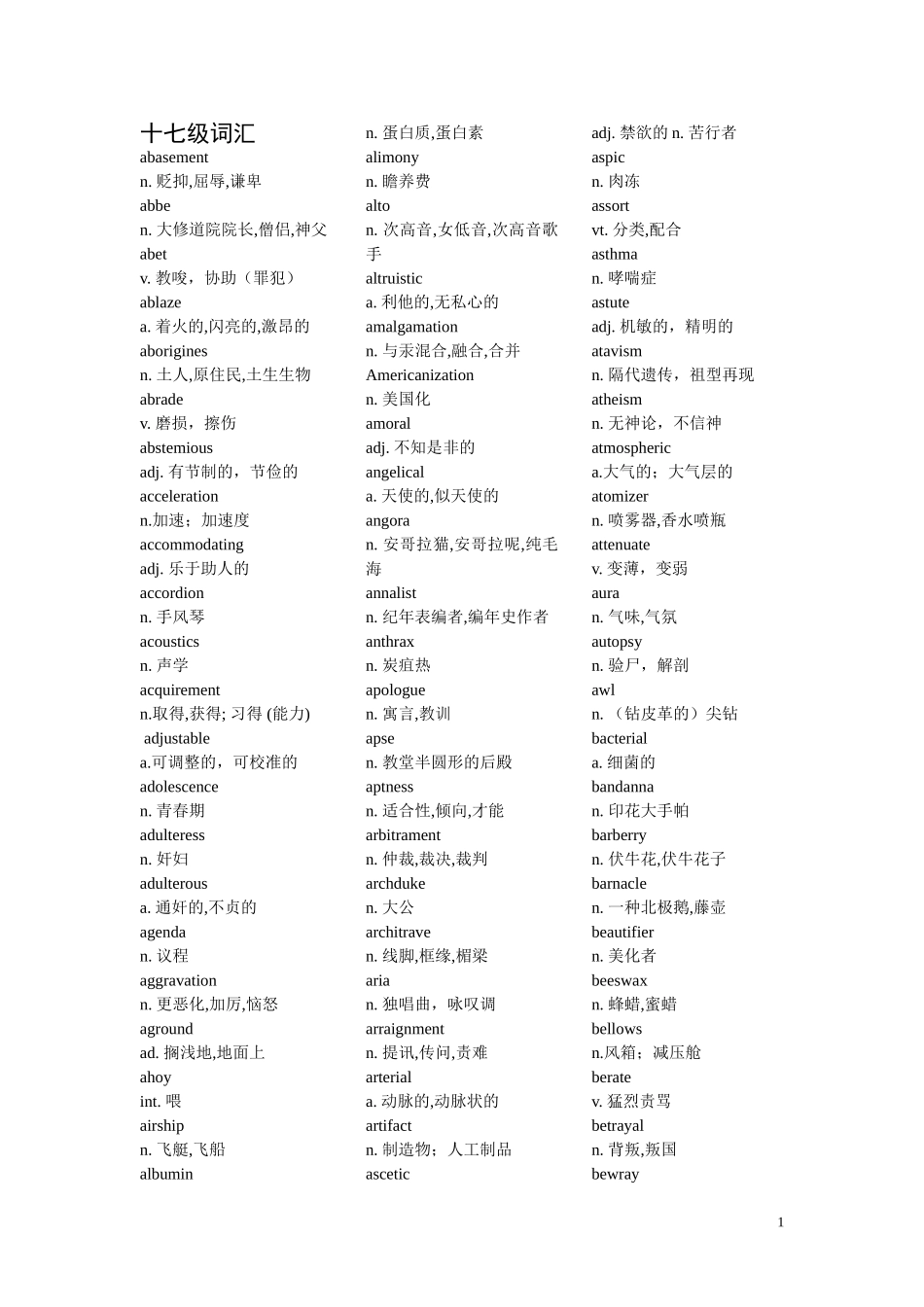 英语十七至二十级词汇_第1页