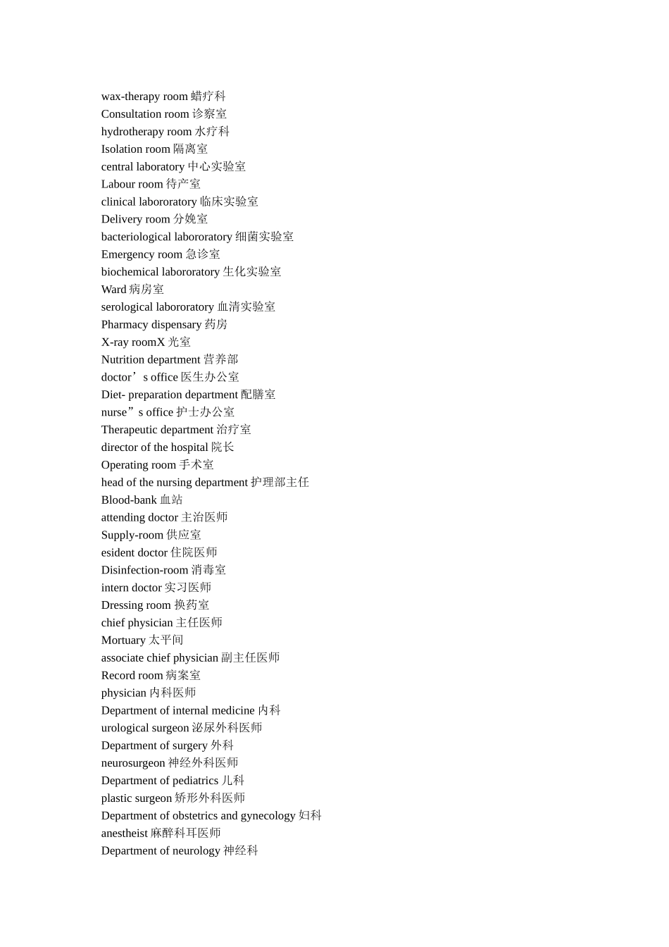 英语单词 所有医院相关的职位部门等_第2页