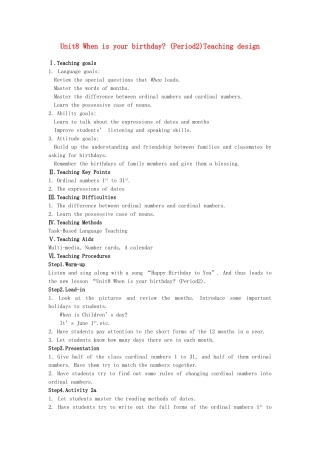 七年级英语上册 unit8When is your birthday (Period2)Teaching design教学设计 人教新目标版
