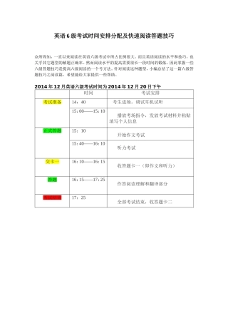 英语6级考试时间安排、时间分配及快速阅读答题技巧