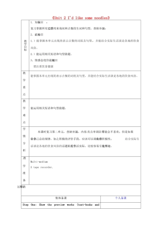 七年级英语上册《Unit 2 I'd like some noodles》复习教案 鲁教版五四制-鲁教版五四制初中七年级上册英语教案