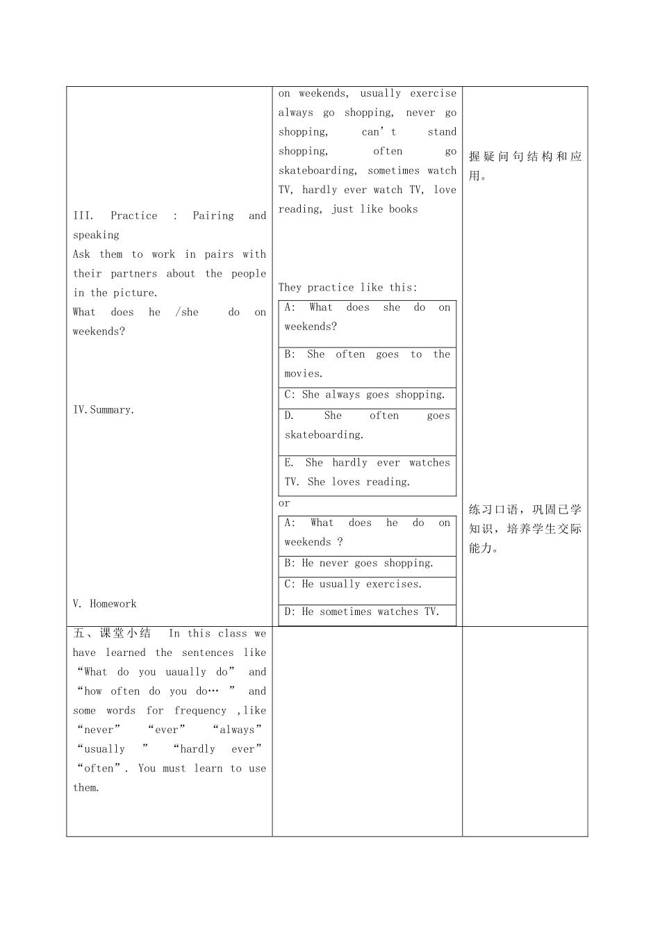 八年级英语上册 Unit 1How often do you exercise示范教案1 人教新目标版_第3页
