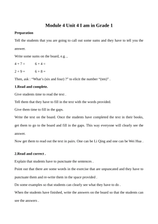 七年级英语Module 4 Unit4 I am in Grade 1外研版