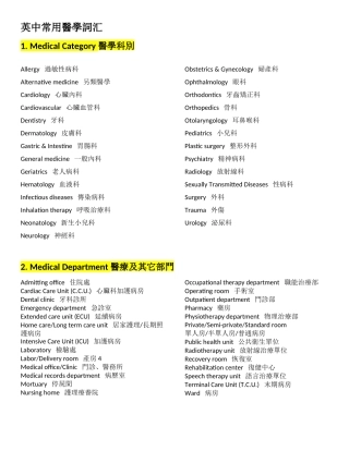 英中常用医学词汇