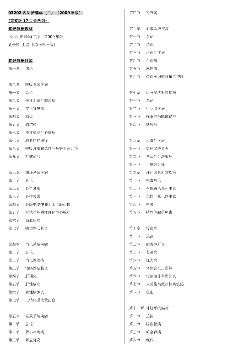 自考03202内科护理学(二) 自考重点资料 自考新版笔记_第1页