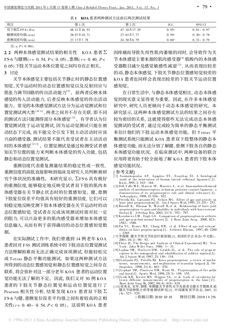 膝骨关节炎患者下肢动静态位置觉的临床测试分析_第3页