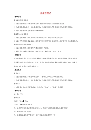 九年级科学上册 第1章 化学反应 1 化学方程式教学设计2 （新版）华东师大版-（新版）华东师大版初中九年级上册自然科学教案