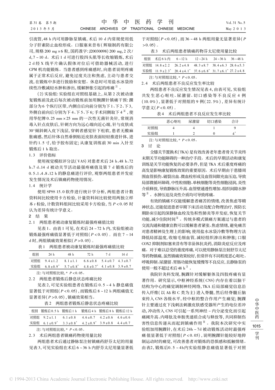 腕踝针对老年全膝关节置换术后镇痛效果的疗效评价_黄双英_第2页