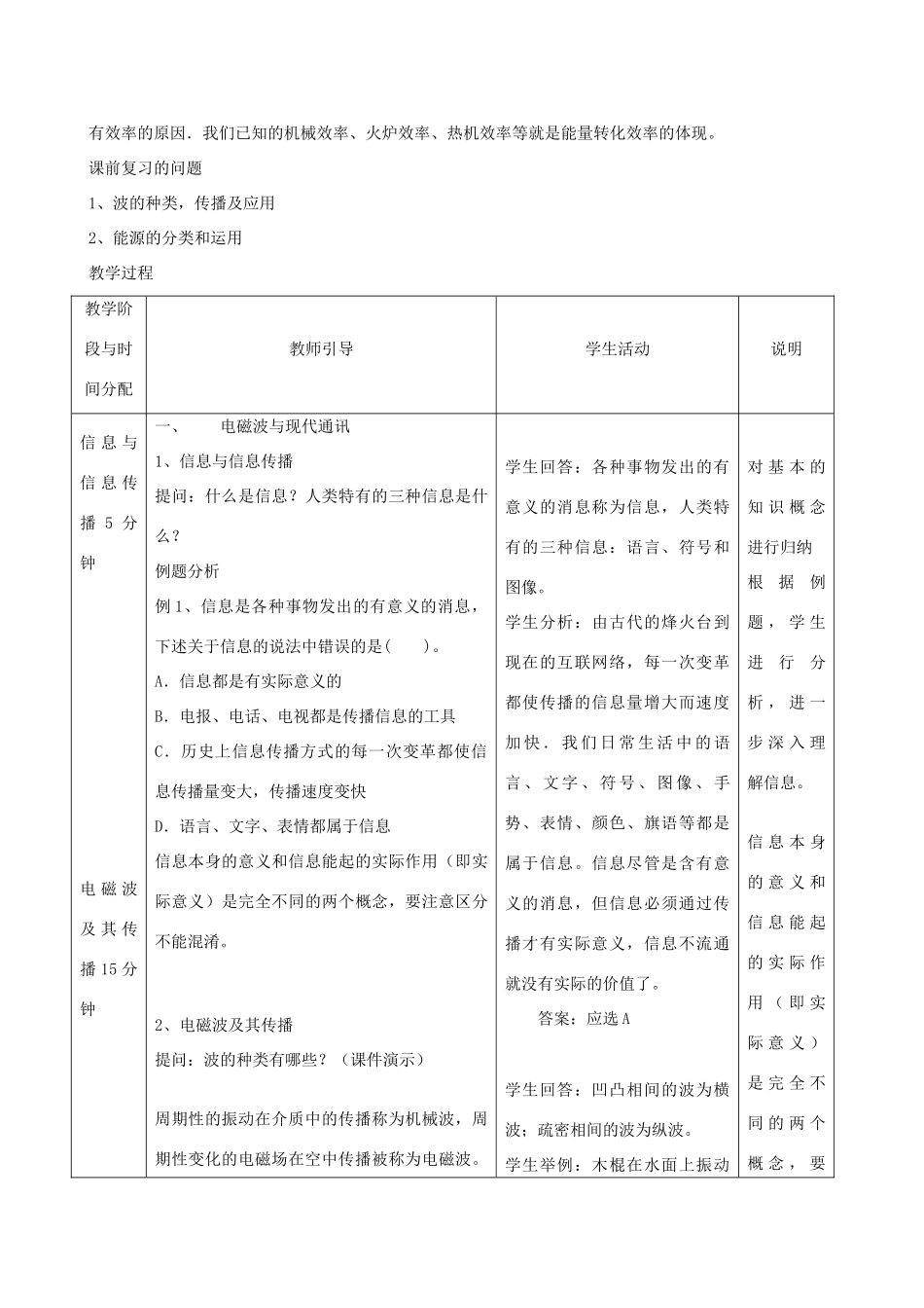 中考物理 电磁波与现代通讯 能源与可持续发展复习教案  苏科版_第2页