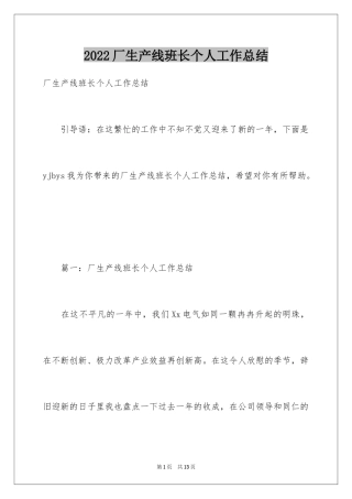 2024厂生产线班长个人工作总结