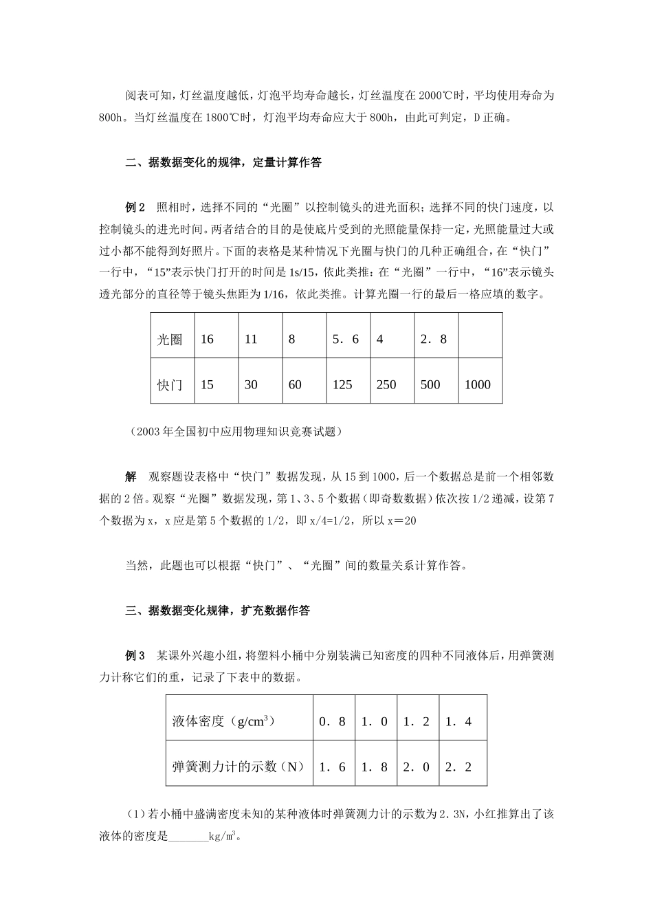 初中物理学科数据表格题的解答技巧学法指导_第2页