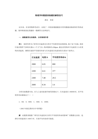 初中物理学科数据表格题的解答技巧学法指导
