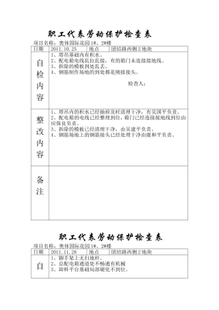 职工代表劳动保护检查表