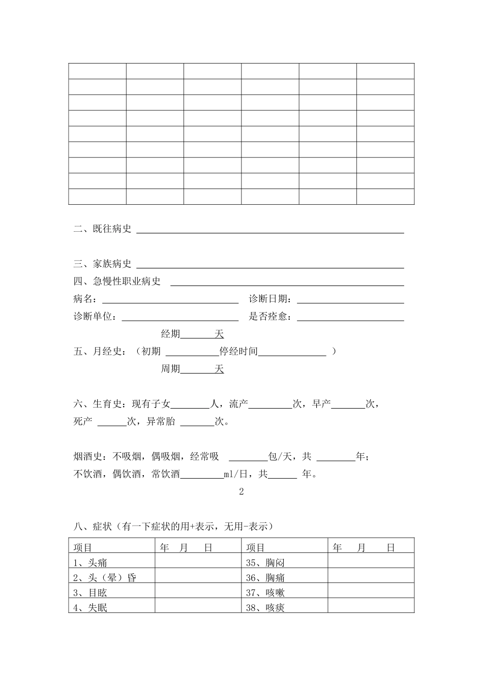 职 工 职 业 健 康 体 检 表_第2页