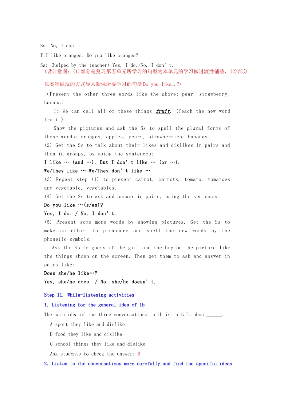 七年级英语上册 Unit 6 Do you like bananas？Section A（1a-2d）教案 （新版）人教新目标版_第2页