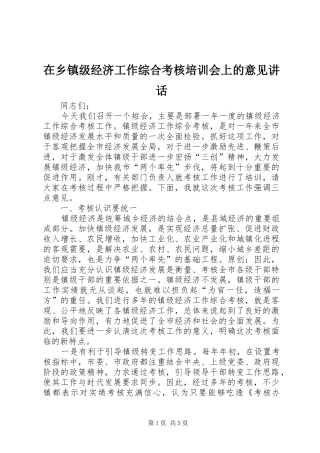 在乡镇级经济工作综合考核培训会上的意见讲话发言