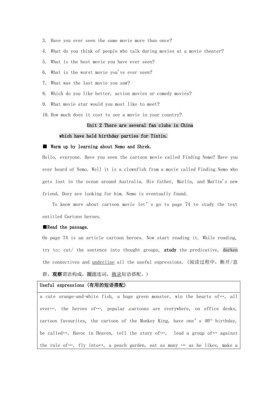 九年级英语上册 Module 9 Cartoon stories全模板教案 外研版_第3页