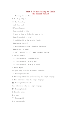 九年级英语全册 Unit 5 It must belong to Carla The 2nd Period示范教案 人教新目标版