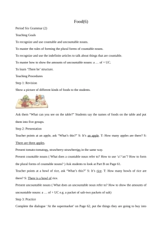 七年级英语Food(6)教案 牛津版