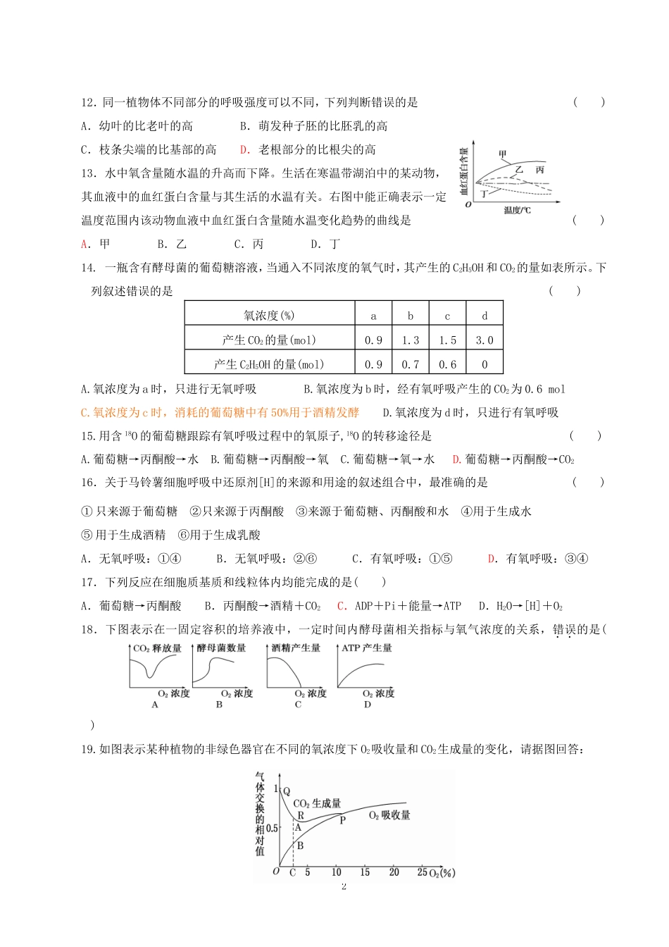 细胞呼吸精品习题_第2页