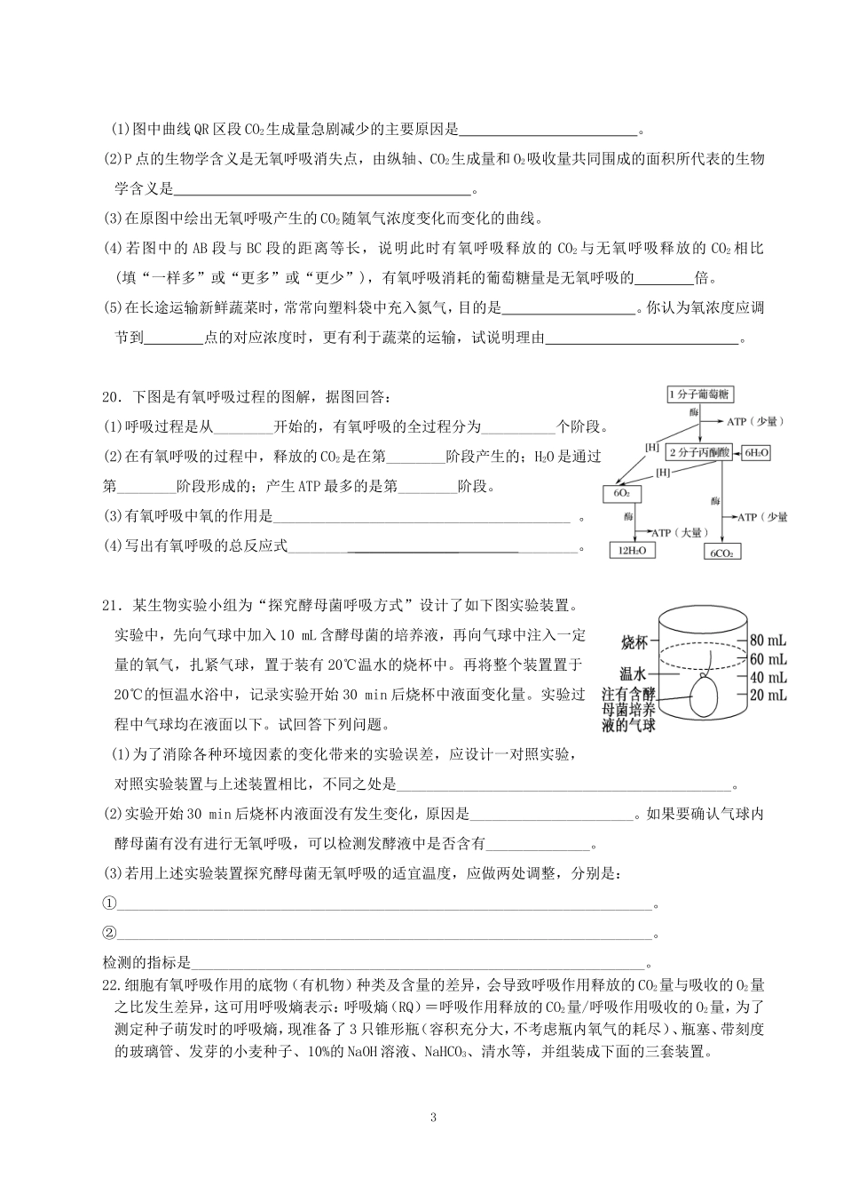 细胞呼吸精品习题_第3页