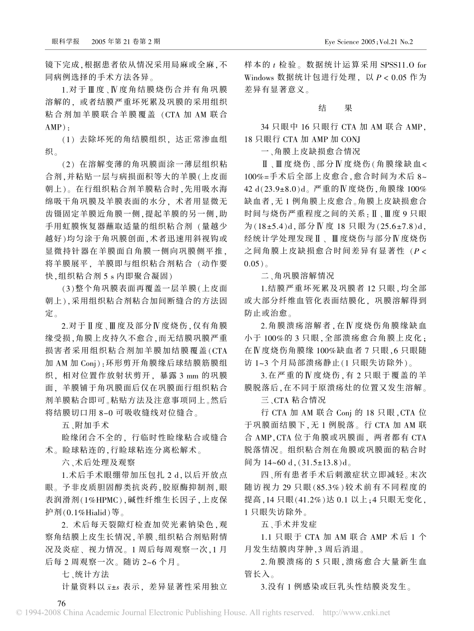 组织粘合剂粘合羊膜手术在眼烧伤中的应用_第3页