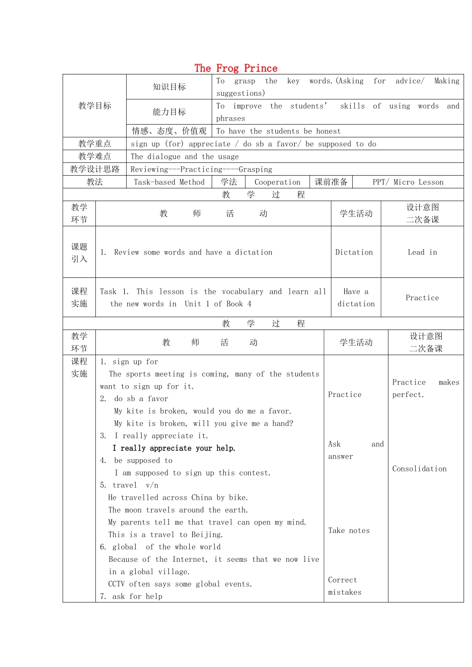 九年级英语上册 Unit 2 The Frog Prince Words教案 教科版五四制-教科版初中九年级上册英语教案_第1页