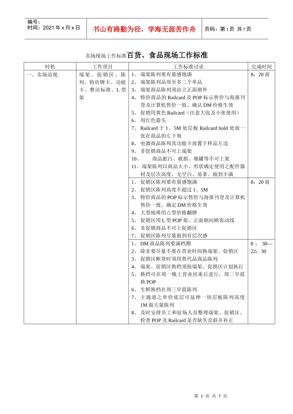 百货卖场现场工作标准(DOC7)_第1页