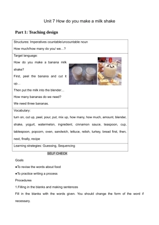 八年级英语Unit7 How do you make a milk shake Self Check新课标 人教版