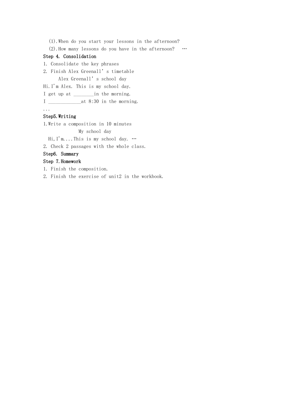 七年级英语上册 Module 5 My school day Unit 2 We start work at nine o’clock教学设计 （新版）外研版-（新版）外研版初中七年级上册英语教案_第2页