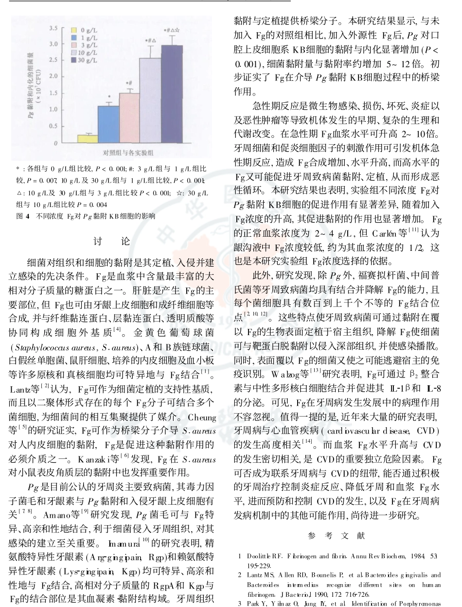 纤维蛋白原对牙龈卟啉单胞菌黏附口腔上皮细胞的影响_第3页