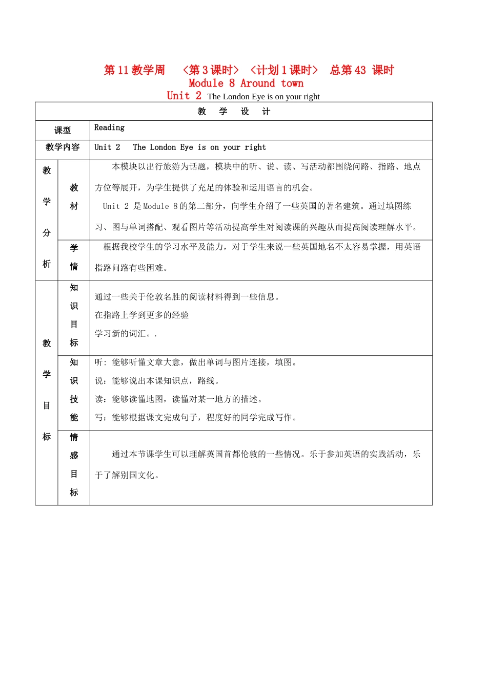 八年级英语上册 module8 unit2教案 外研版_第1页