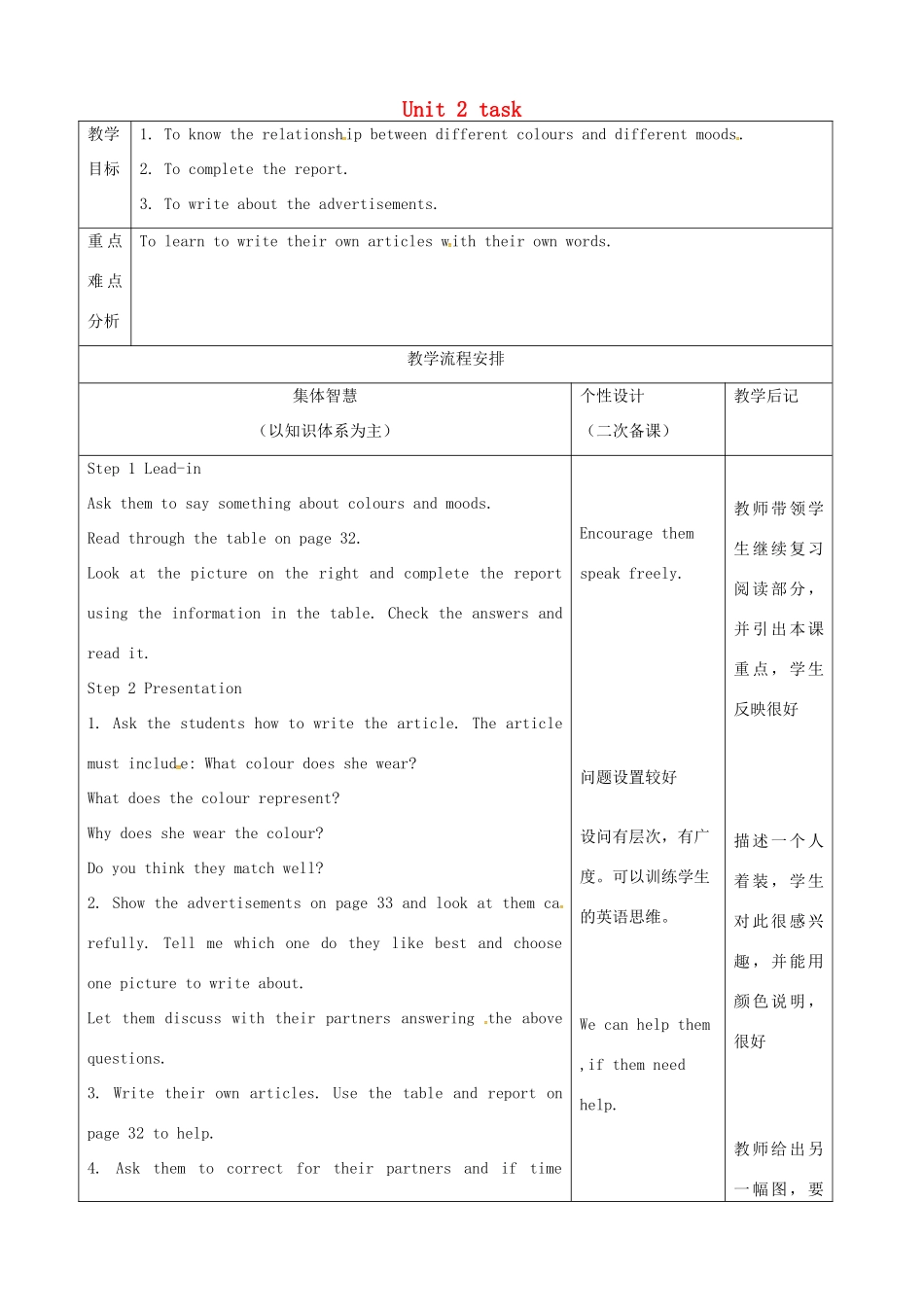九年级英语上册 Unit 2 Colour Task教案 （新版）牛津版-（新版）牛津版初中九年级上册英语教案_第1页