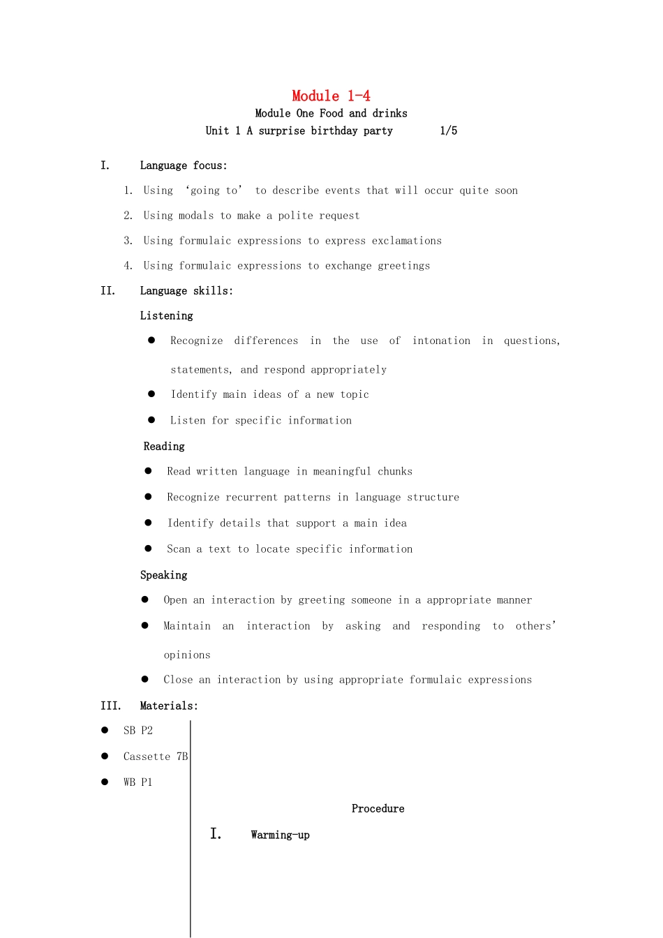 七年级英语下册 Module 1-4教案 牛津沈阳版-牛津沈阳版初中七年级下册英语教案_第1页