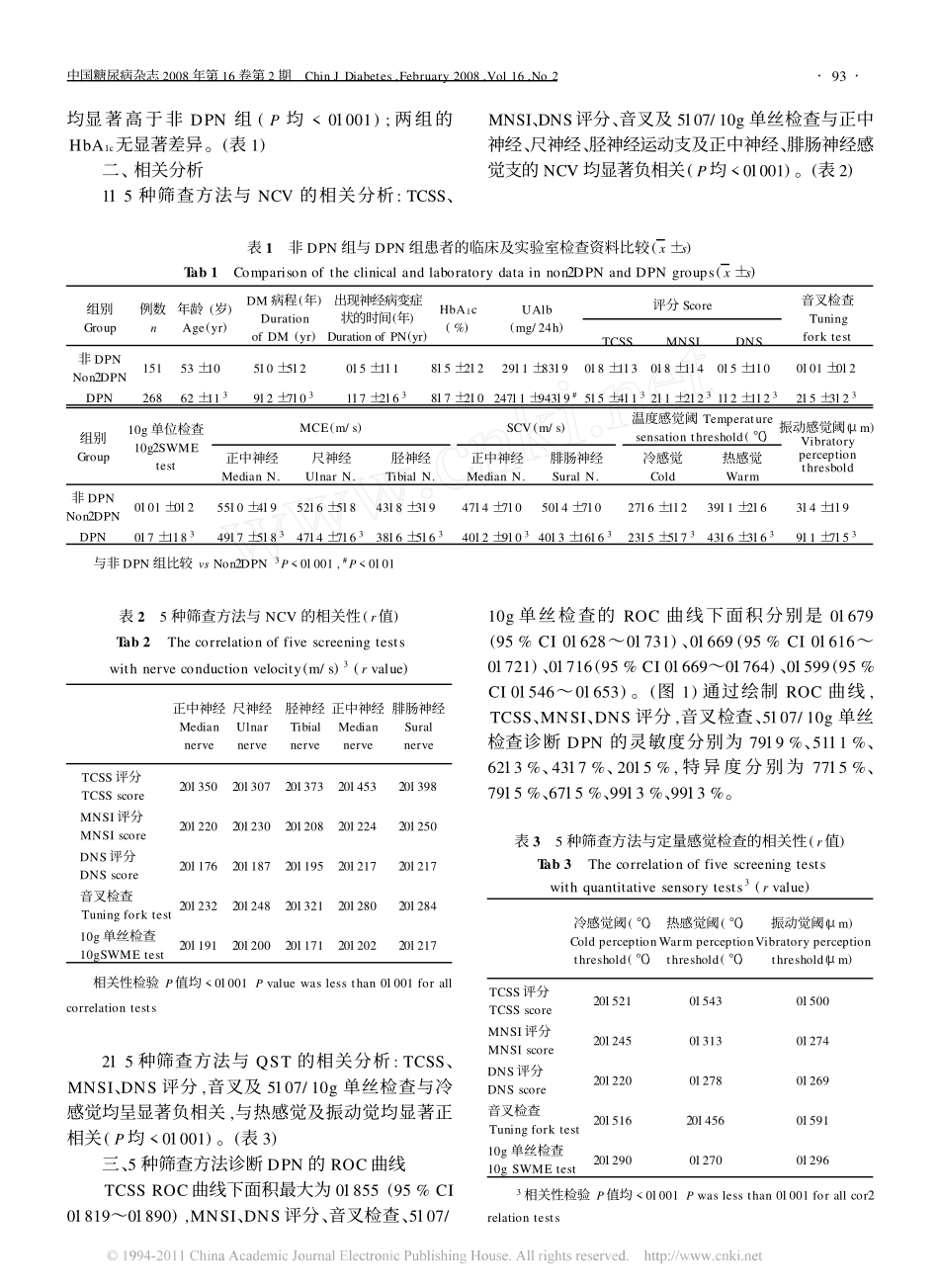 糖尿病周围神经病变多种筛查方法诊断效率的比较_第3页