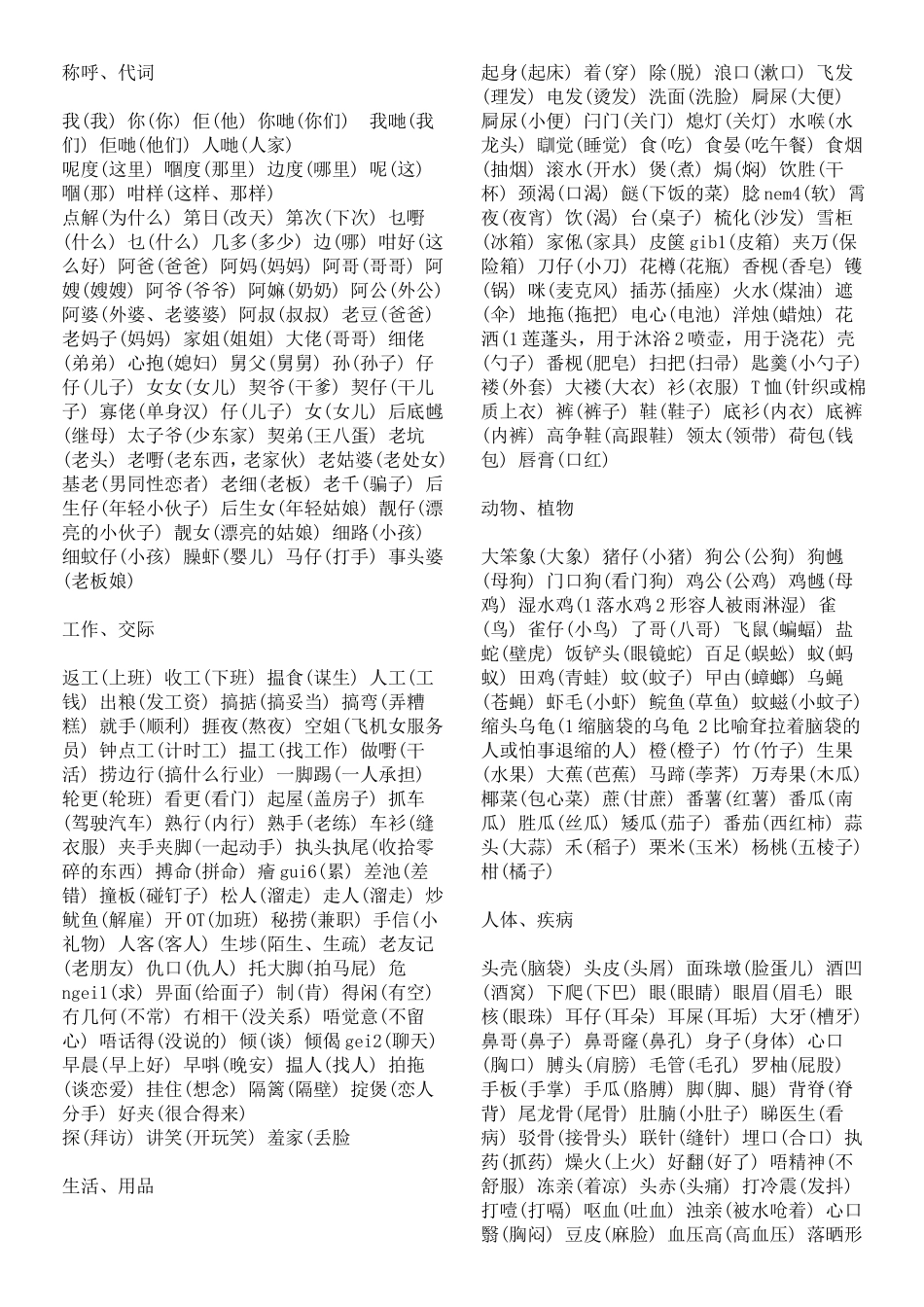 粤语词汇和发音表大全_第1页