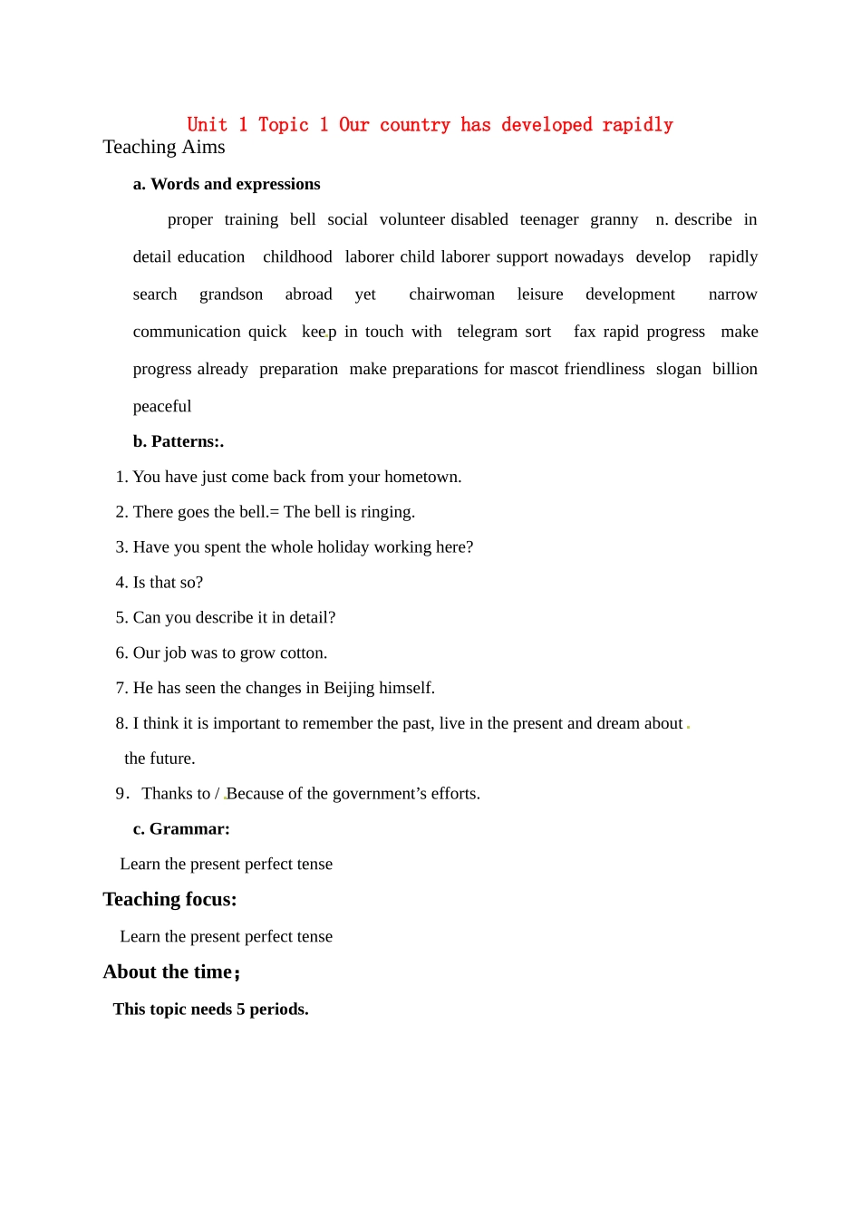 九年级英语上册 Unit 1 Topic 1 Our country has developed rapidly教案 （新版）仁爱版-（新版）仁爱版初中九年级上册英语教案_第1页