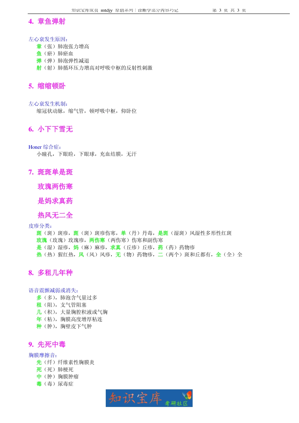 知识宝库成员 mtdjy 原创系列：诊断学部分内容巧记_第3页