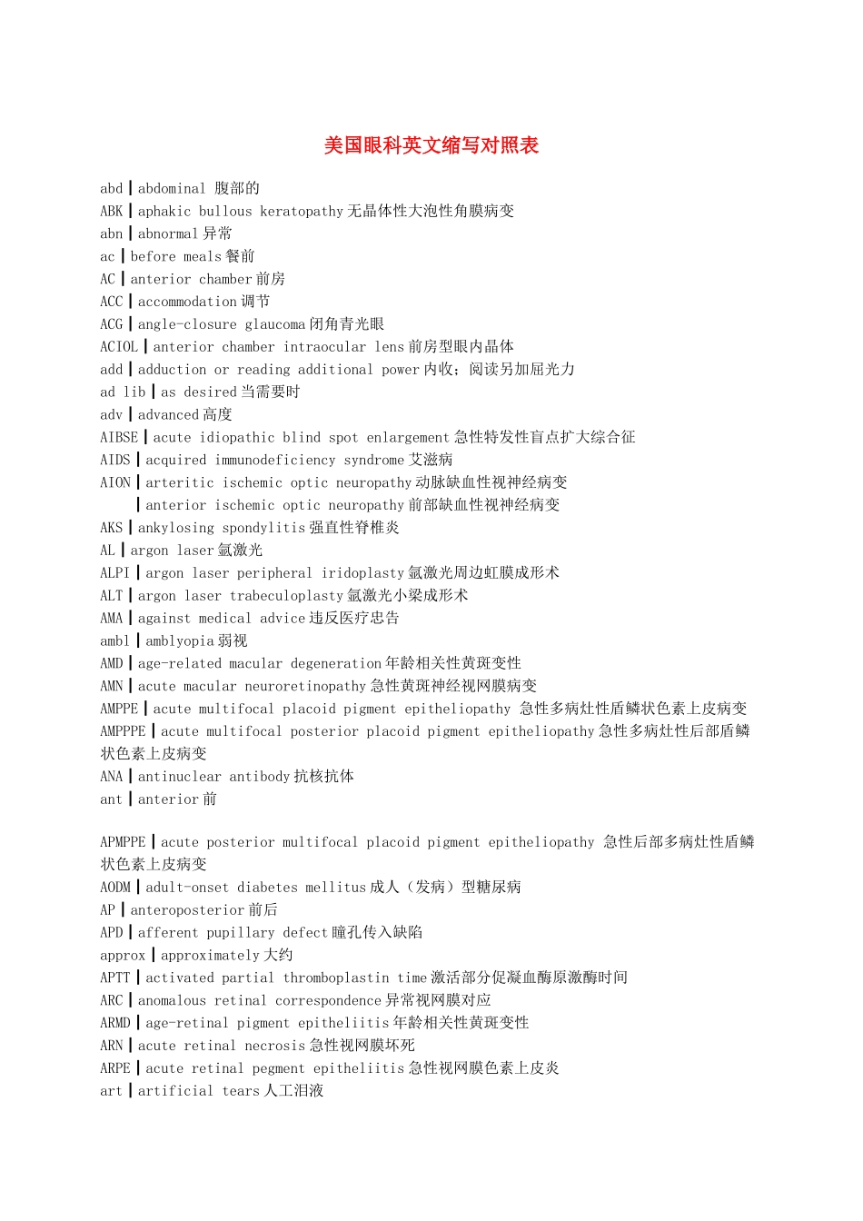 眼科常用中英文缩写_第1页