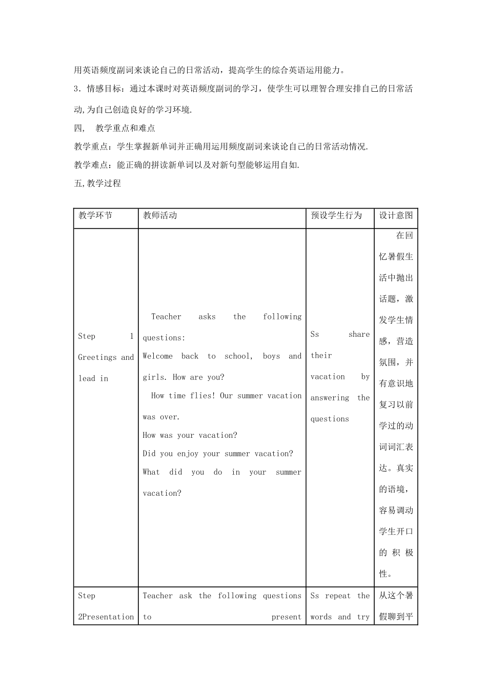 八年级英语上册 Unit 1 How often do you exercise教学设计 人教新目标版_第2页