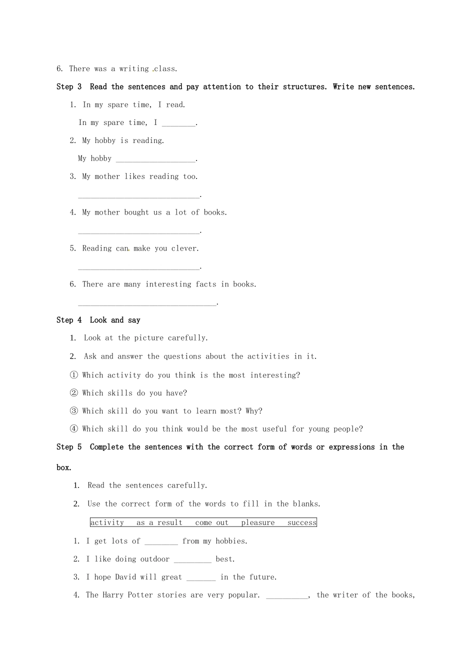 学年八年级英语下册 Module 6 Hobbies Unit 3 Language in use教案 （新版）外研版-（新版）外研版初中八年级下册英语教案_第2页