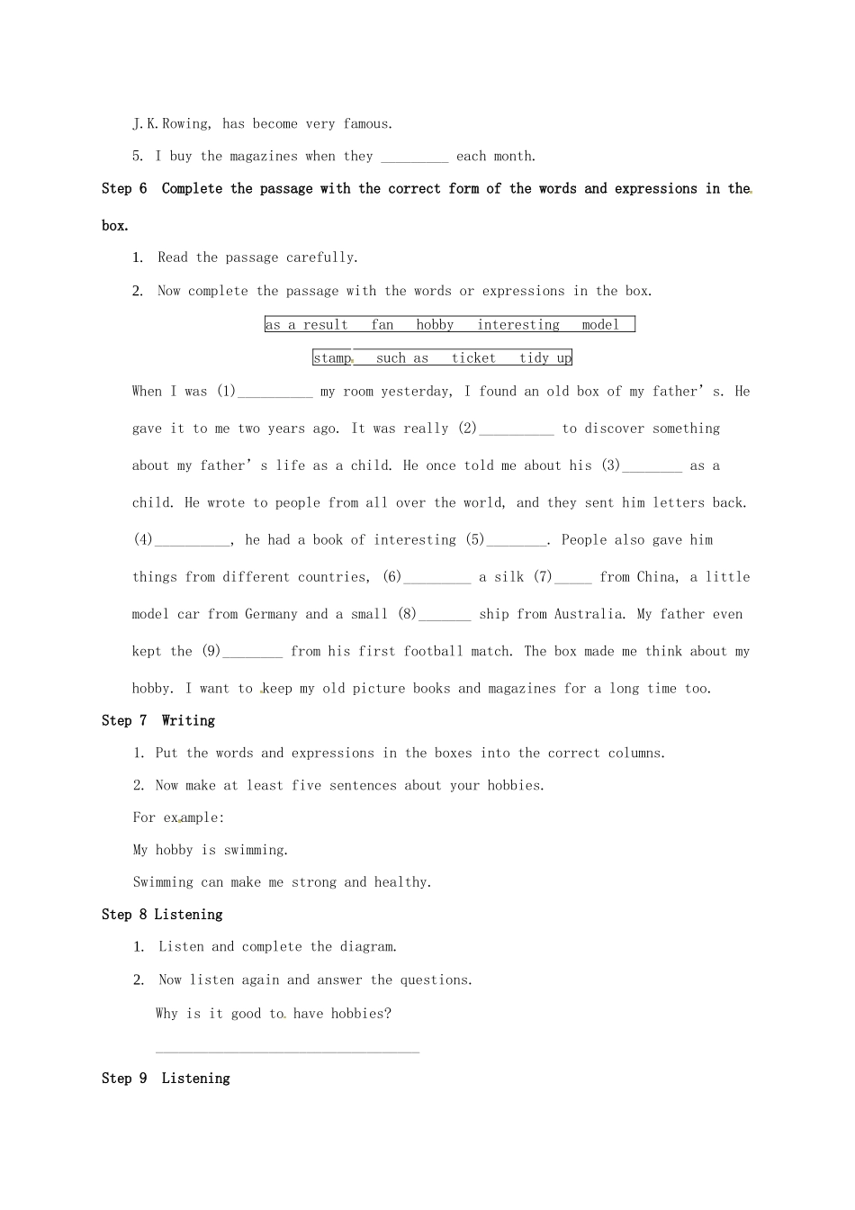 学年八年级英语下册 Module 6 Hobbies Unit 3 Language in use教案 （新版）外研版-（新版）外研版初中八年级下册英语教案_第3页