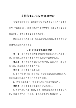 直接作业环节安全管理规定