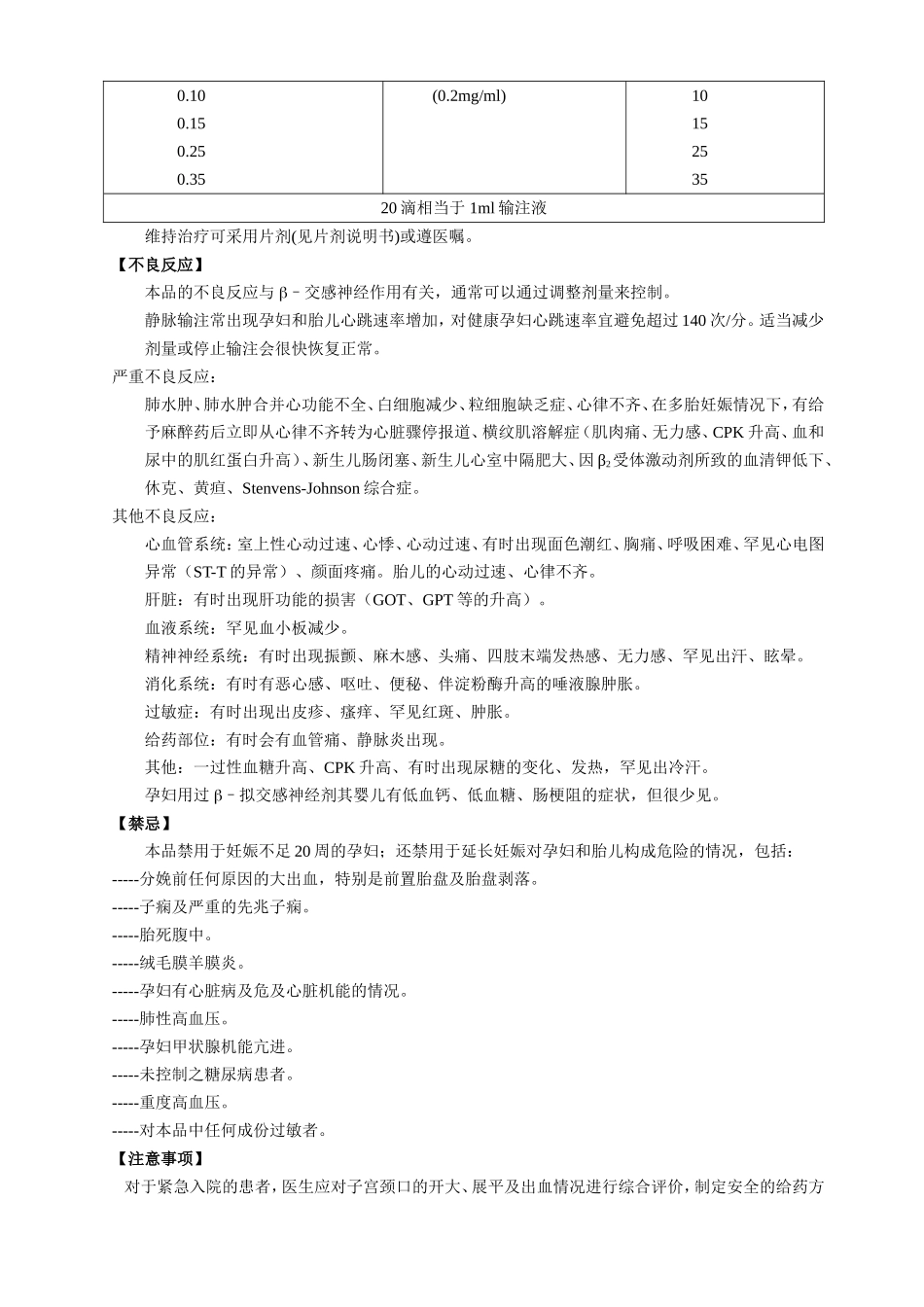 盐酸利托君说明书_第2页