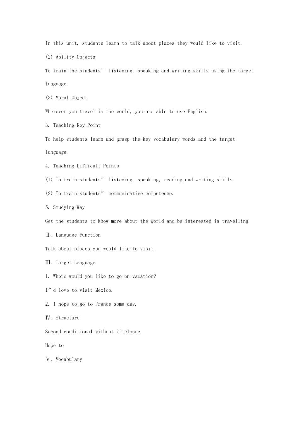 八年级英语下册 Unit 6 Where would you like to visit教案5 鲁教版_第2页