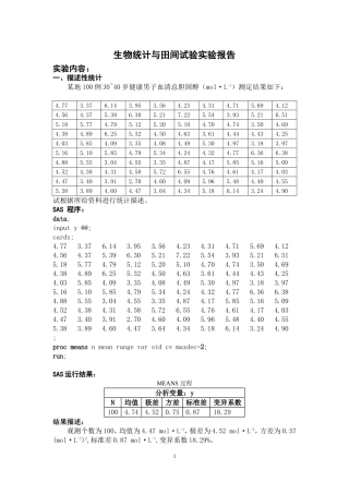 田间统计实验SAS作业